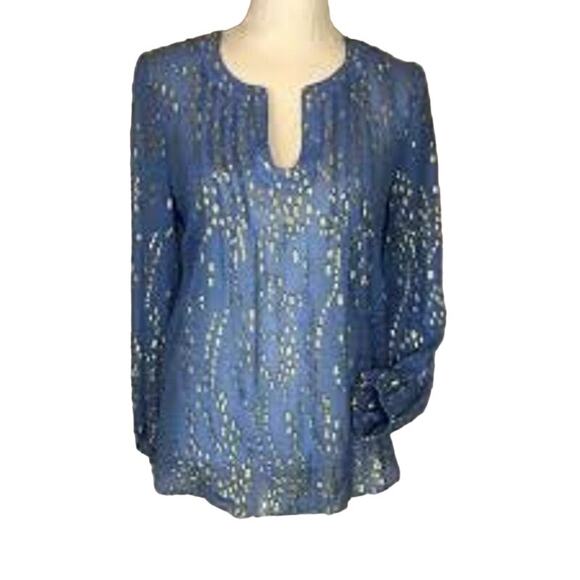 Lilly Pulitzer Silk Metallic Colby Top Ariel Blue Gold XXS. NWT - Picture 8 of 8